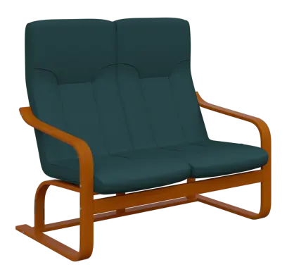 BO - 2 dvojkřeslo, dřevěná kostra, moření třešeň, látka BORA 57, tyrkysová